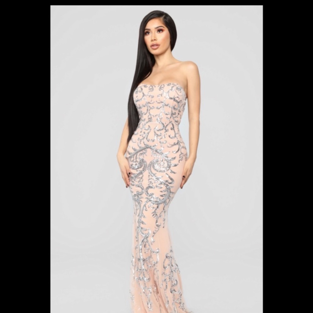 Fashion Nova Sequin Pink/Silver dress gown